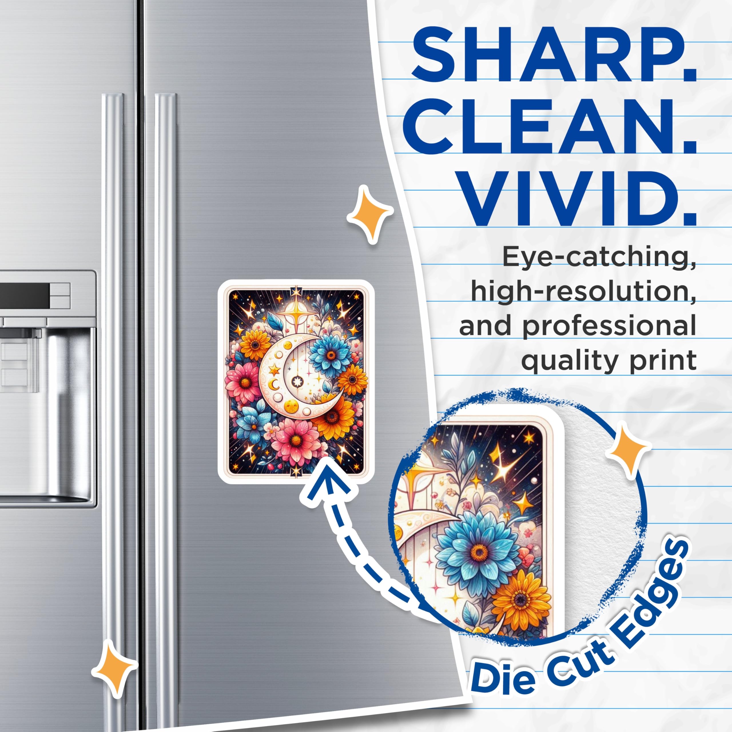 (2 Pack) Celestial Moon Magnets - Starry Night Flowers - Whimsical Floral Decor Fridge Magnets - 5 Inches On Longest Side - Thick Durable Magnet - Made in USA - MAG21423