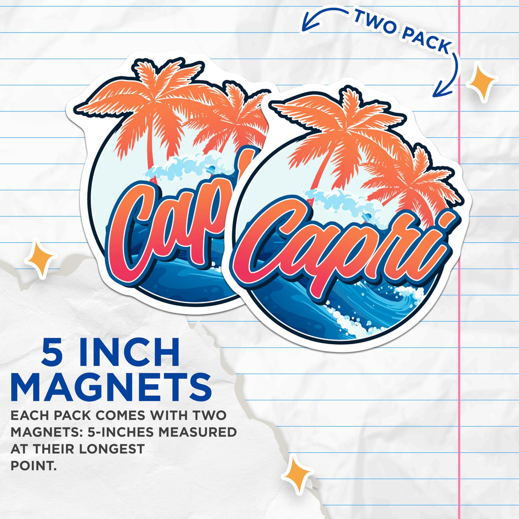 (2 Pack) Capri Italy Island Magnets - Tropical Palm Trees Ocean Waves - Mediterranean Vacation Decor Souvenirs - 5 Inches On Longest Side - Thick Durable Magnet - Made in USA - MAG19164