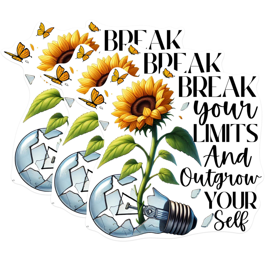 (3 Pack) Sunflower Laptop Decals - Motivational Decals - Break Limits Sticker - 3 Inches On Longest Side - Easy Peel & Apply - Made in USA - 3MCS1037