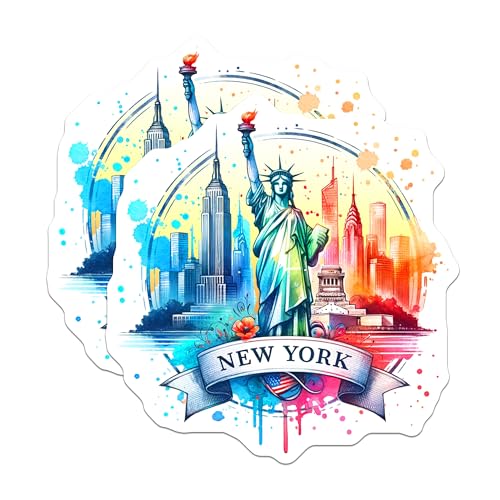 (2 Pack) New York City Magnets - NYC Landmarks - Statue of Liberty - Colorful Art Magnet - 5" On Longest Side - for Cars, Fridges, Toolboxes - Made in USA - MAG7036