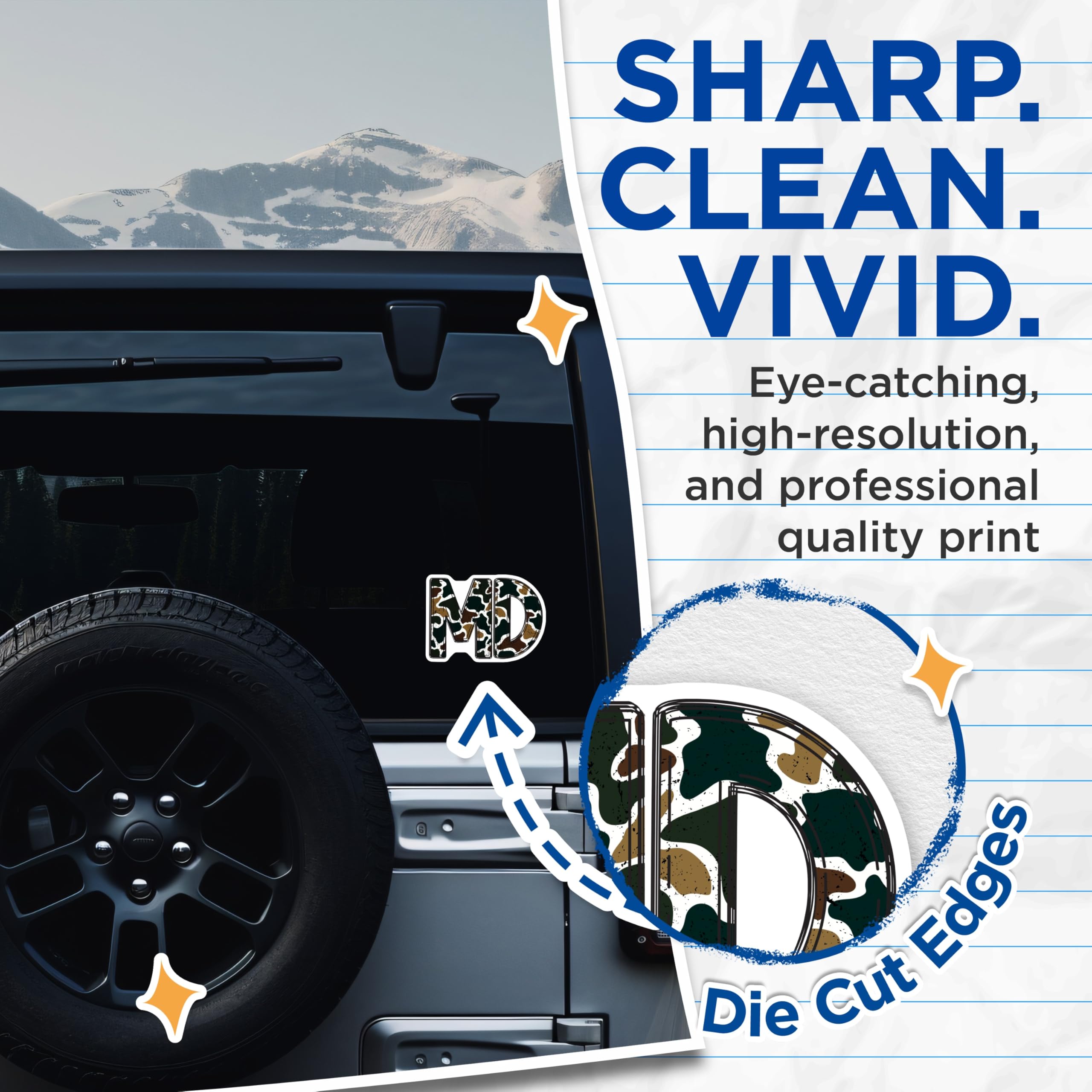 (2 Pack) MD Camouflage Initials Stickers - Military Style Letter - Tactical Alphabet Decals - 5" On Longest Side - Sticks to Smooth Flat Surfaces - Made in USA - BMCS20256