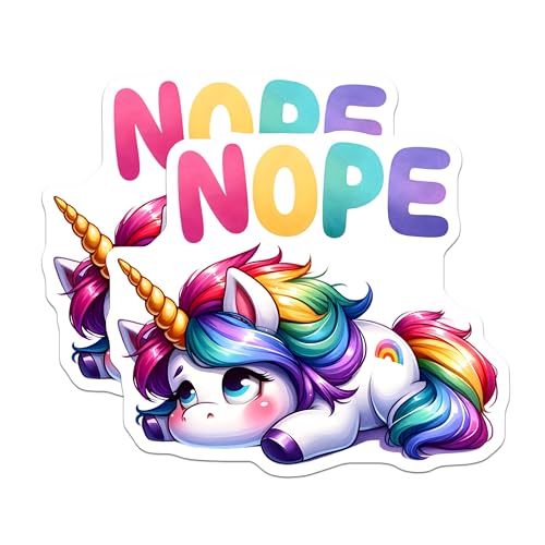 (2 Pack) Nope Unicorn Stickers - Cute Rainbow Unicorn - Whimsical Fantasy Art - 5" On Longest Side - Sticks to Smooth Flat Surfaces - Made in USA - BMCS7972