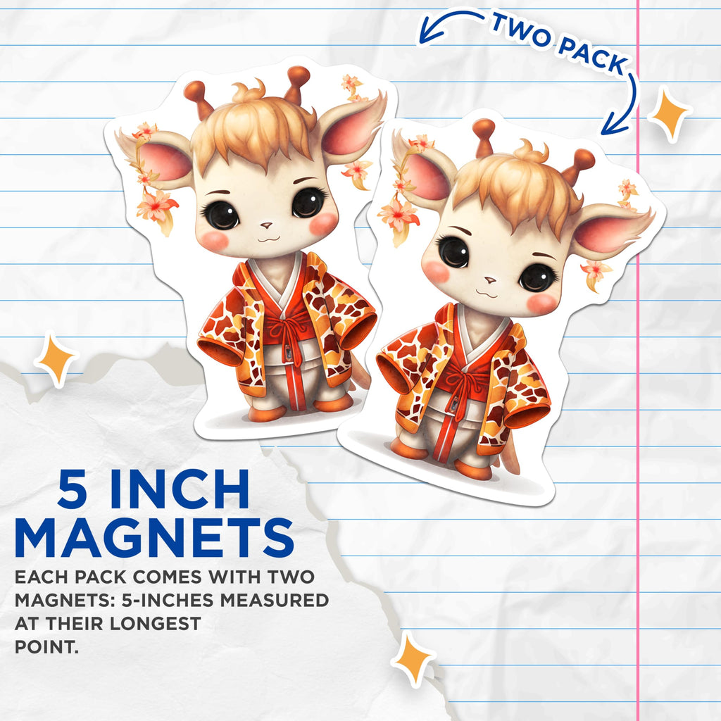 (2 Pack) Giraffe Magnets - Cute Animal Magnets - Kawaii Art Magnets - 5" On Longest Side - Premium Magnet - for Cars, Refrigerators, Toolboxes, Lockers - Made in USA - MAG16736