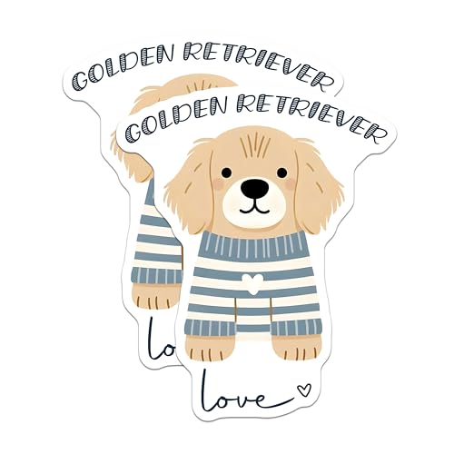 (2 Pack) Golden Retriever Stickers - Cute Dog Stickers - Puppy Love Stickers - Dog Lover Decals - 5" On Longest Side - Sticks to Smooth Flat Surfaces - Made in USA - BMCS7302