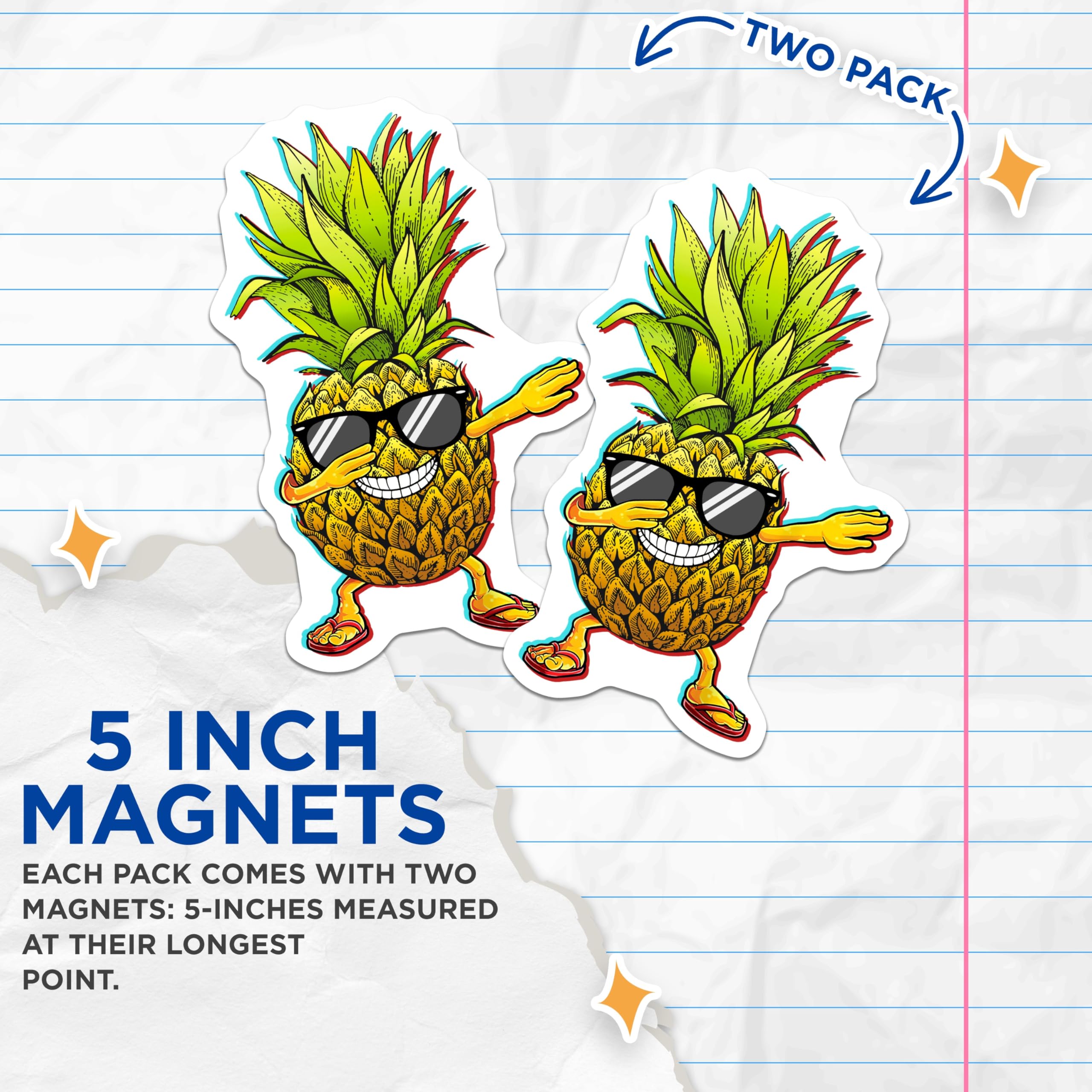 (2 Pack) Pineapple Dabbing Magnets - Cool Fruit Design - Funny Fridge Decors - 5" On Longest Side - Premium Magnet - for Cars, Refrigerators, Toolboxes, Lockers - Made in USA - MAG16989