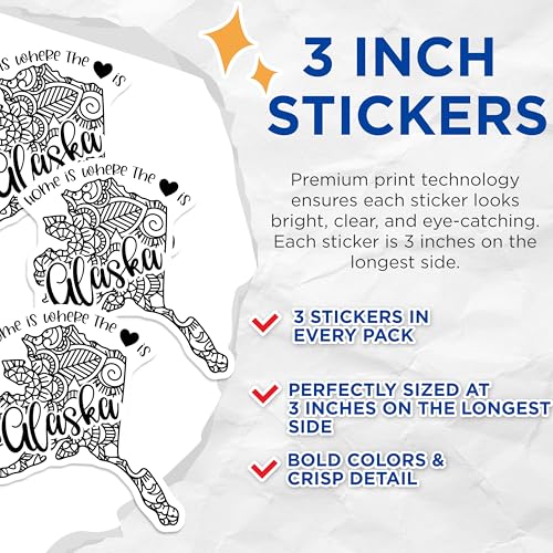 (3 Pack) Alaska Decals - Home State Decal - State Pride Decal - 3 Inches On Longest Side - Easy Peel & Apply - Made in USA - 3MCS7841