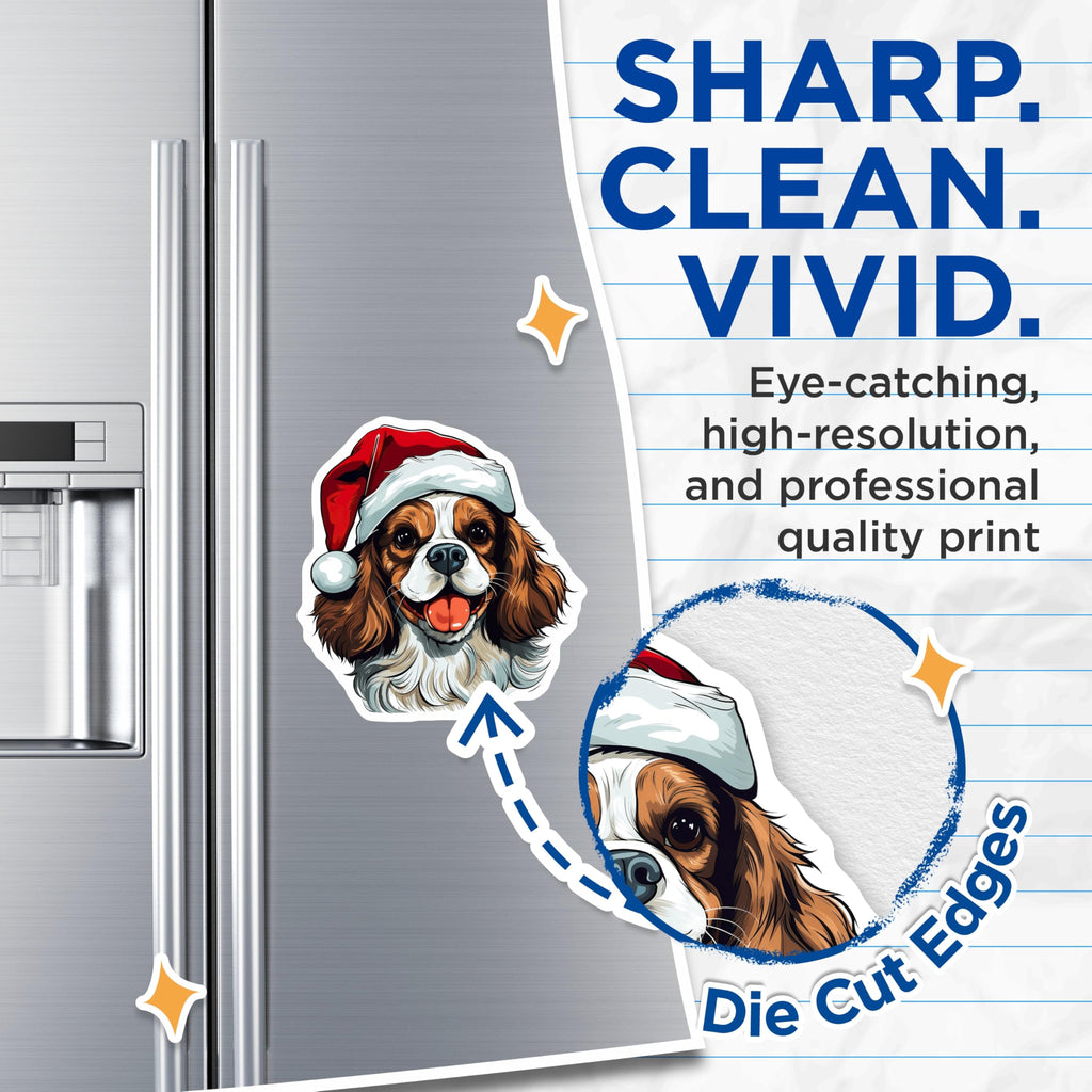 (2 Pack) Cavalier King Charles Magnets - Christmas Dog Decor - Santa Hat Pet Owner Offering - 5 Inches On Longest Side - Thick Durable Magnet - Made in USA - MAG28659