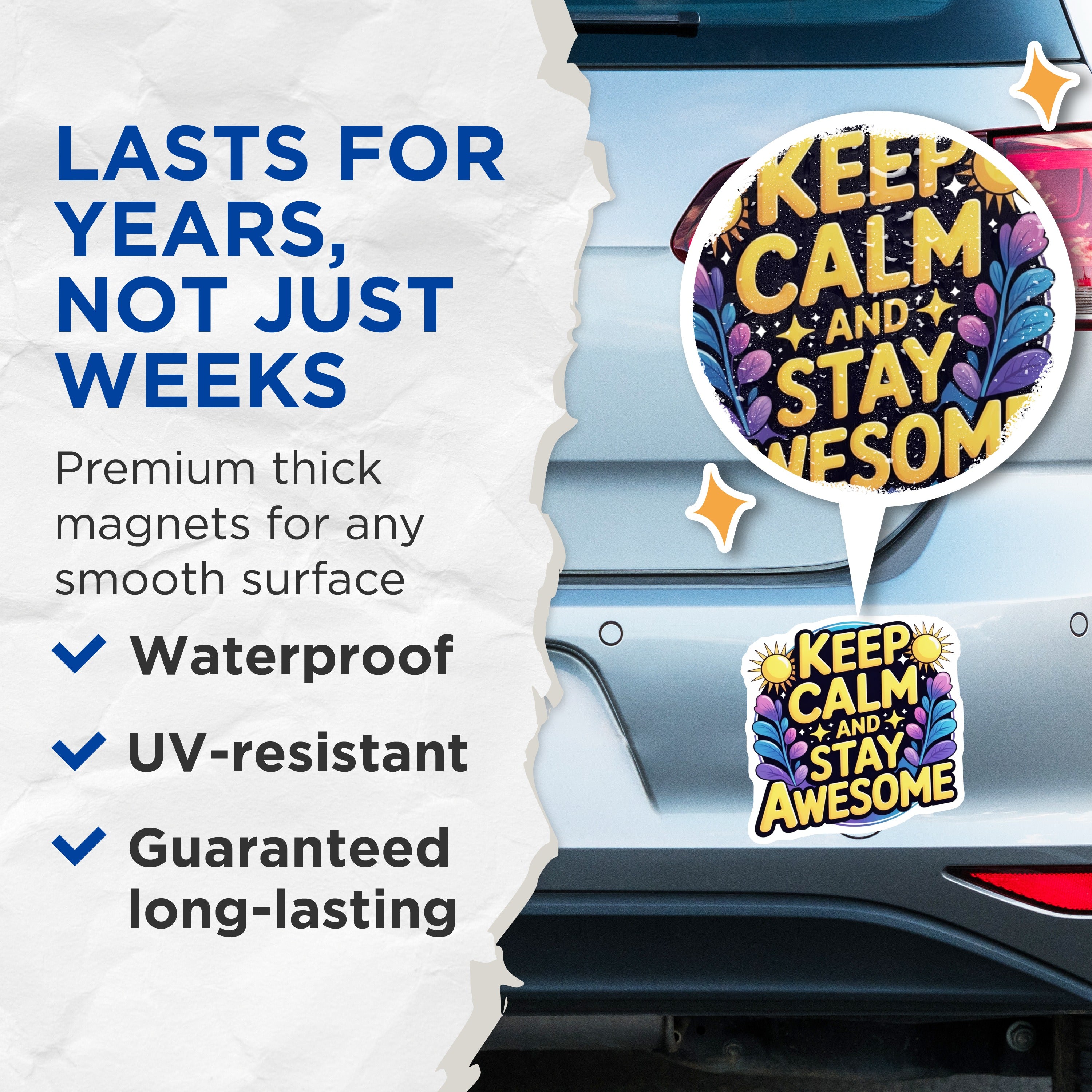 (2 Pack) Keep Calm Magnets - Stay Awesome Quote - Positive Affirmation Decor - Inspirational Fridge Accessory - 5 Inches On Longest Side - Thick Durable Magnet - Made in USA - MAG38756