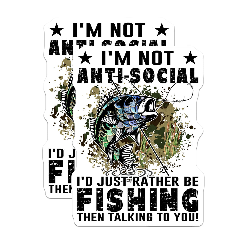 (2 Pack) I'm Not Anti-Social Stickers - I'd Rather Be Fishing - Funny Fishing Quote - 5" On Longest Side - Sticks to Smooth Flat Surfaces - Made in USA - BMCS5579
