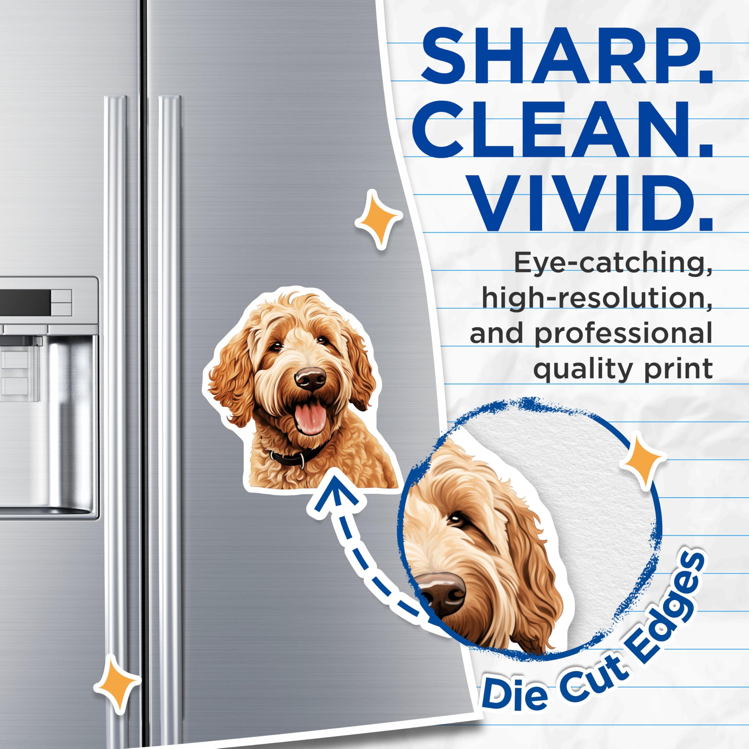 (2 Pack) Goldendoodle Dog Magnets - Happy Doodle Pet Decor - Dog Mom Fridge Accessory - Animal Lover Locker Magnet - 5 Inches On Longest Side - Thick Durable Magnet - Made in USA - MAG27878