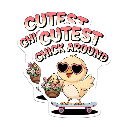 (2 Pack) Cutest Chick Around Stickers - Cute Chick Stickers - Fun Bird Stickers for Kids and Animal Lovers - 5" On Longest Side - Sticks to Smooth Flat Surfaces - Made in USA - BMCS3882