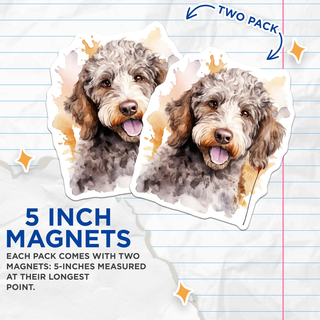 (2 Pack) Goldendoodle Magnets - Watercolor Dog Art - Doodle Dog Mom Decor - Pet Owner Fridge Magnets - 5 Inches On Longest Side - Thick Durable Magnet - Made in USA - MAG29248