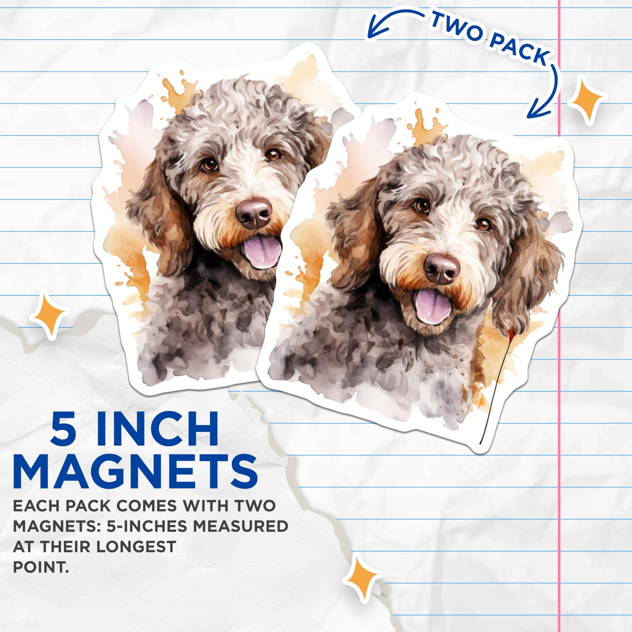 (2 Pack) Goldendoodle Magnets - Watercolor Dog Art - Doodle Dog Mom Decor - Pet Owner Fridge Magnets - 5 Inches On Longest Side - Thick Durable Magnet - Made in USA - MAG29248
