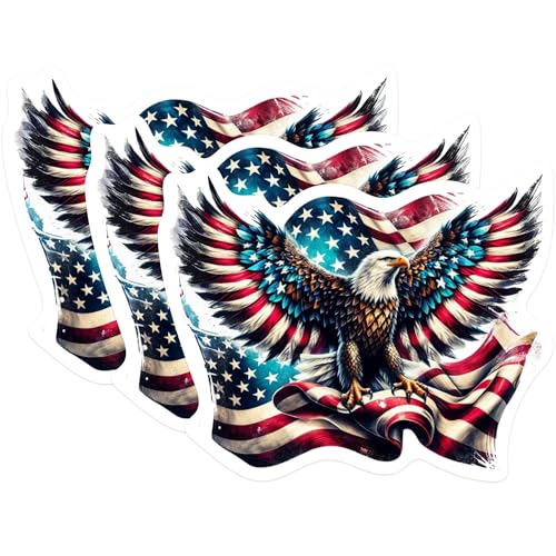 (3 Pack) American Eagle Decals - Patriotic USA Flag - Laptop Bumper Sticker - 3 Inches On Longest Side - Easy Peel & Apply - Made in USA - 3MCS0259