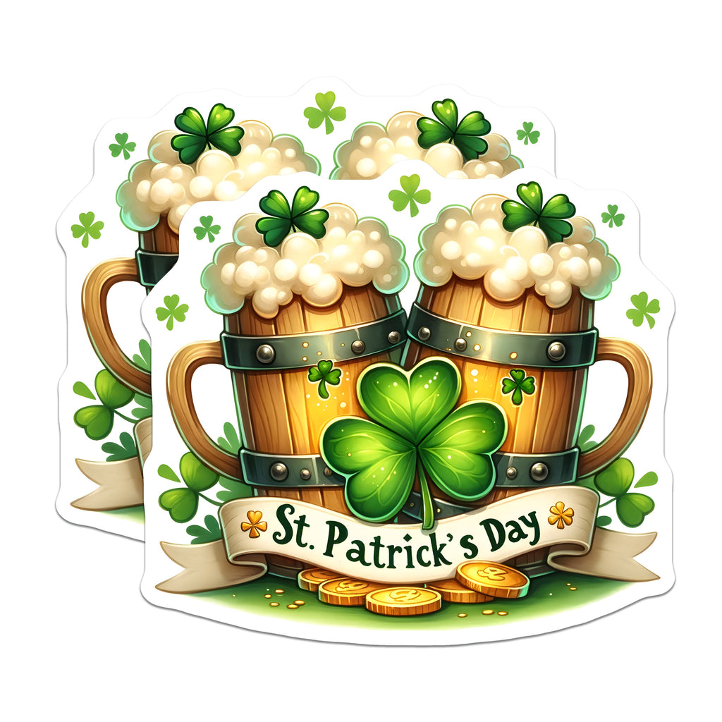 (2 Pack) St Patricks Day Magnets - Festive Irish Decor - Lucky Shamrock Beer Steins - 5 Inches On Longest Side - Thick Durable Magnet - Made in USA - MAG37838