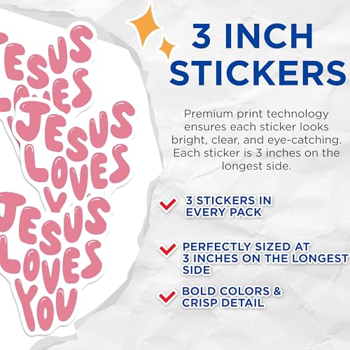 (3 Pack) Jesus Loves You Decals - Christian Decal - Laptop Decals - 3 Inches On Longest Side - Easy Peel & Apply - Made in USA - 3MCS7692