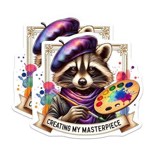 (2 Pack) Creating My Masterpiece Magnets - Racoon Art Lover Magnets - Cute Animal Painter Magnets - 5" On Longest Side - for Cars, Fridges, Toolboxes - Made in USA - MAG4535