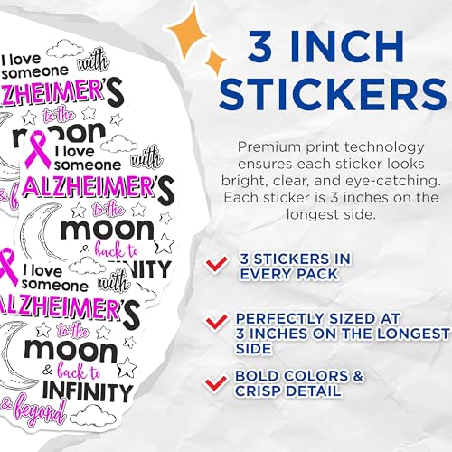 (3 Pack) Alzheimer's Awareness Decals - Love Someone - Infinity and Beyond - 3 Inches On Longest Side - Easy Peel & Apply - Made in USA - 3MCS7665