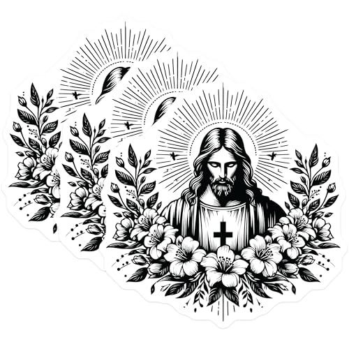 (3 Pack) Jesus Christ Decals - Floral Religious Stickers - Laptop Decal - 3 Inches On Longest Side - Easy Peel & Apply - Made in USA - 3MCS6084