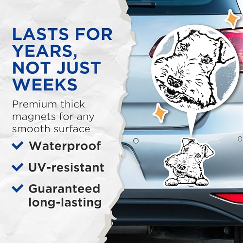 (2 Pack) Cute Dog Illustration Magnets - Pet Lover - Animal Art Fridge Magnets - Canine Art Magnets - 5" On Longest Side - for Cars, Fridges, Toolboxes - Made in USA - MAG4033