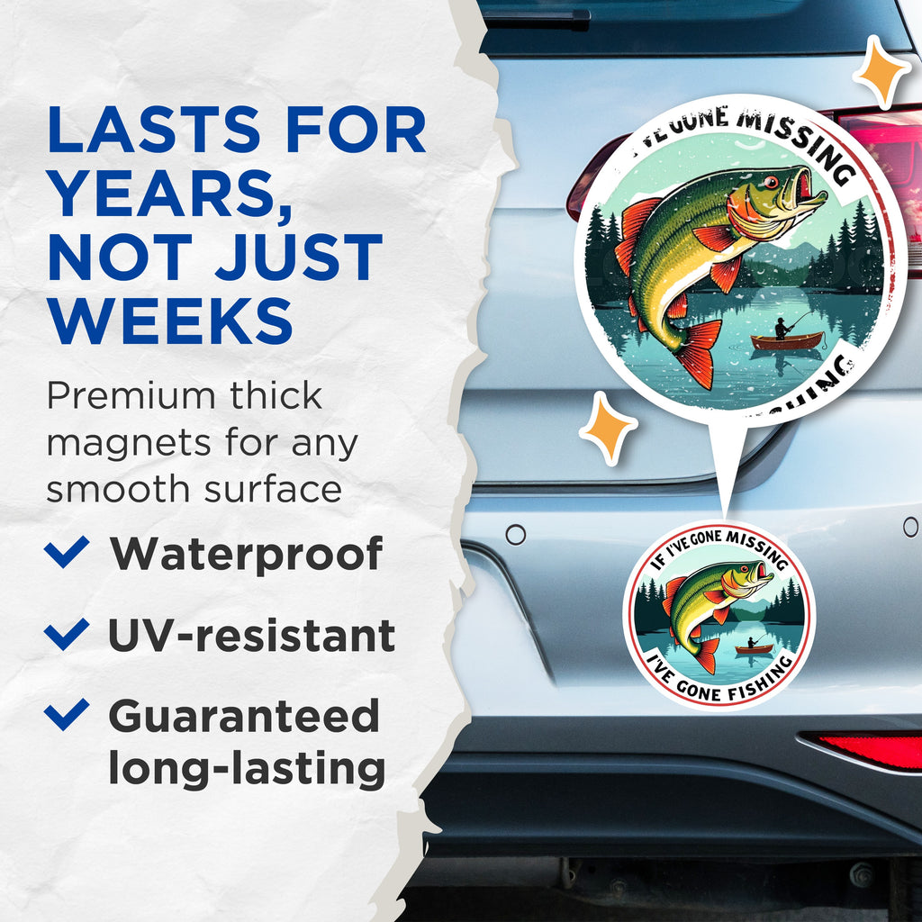 (2 Pack) Funny Fishing Magnets - Outdoorsman Refrigerator Decor - Gone Fishing Quote Saying - 5 Inches On Longest Side - Thick Durable Magnet - Made in USA - MAG39858