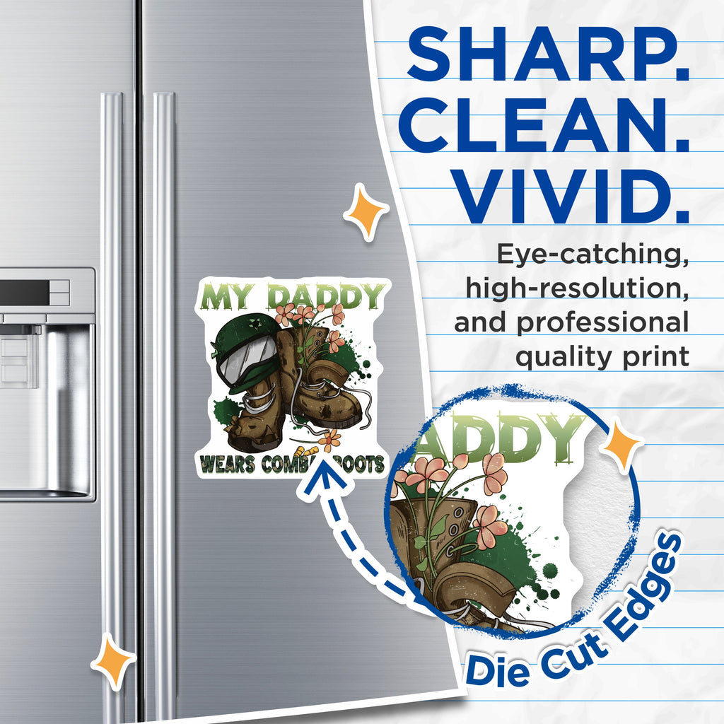 (2 Pack) My Daddy Wears Combat Boots Magnets - Military Dad Appreciation - Veteran Father Gift - 5 Inches On Longest Side - Thick Durable Magnet - Made in USA - MAG39236