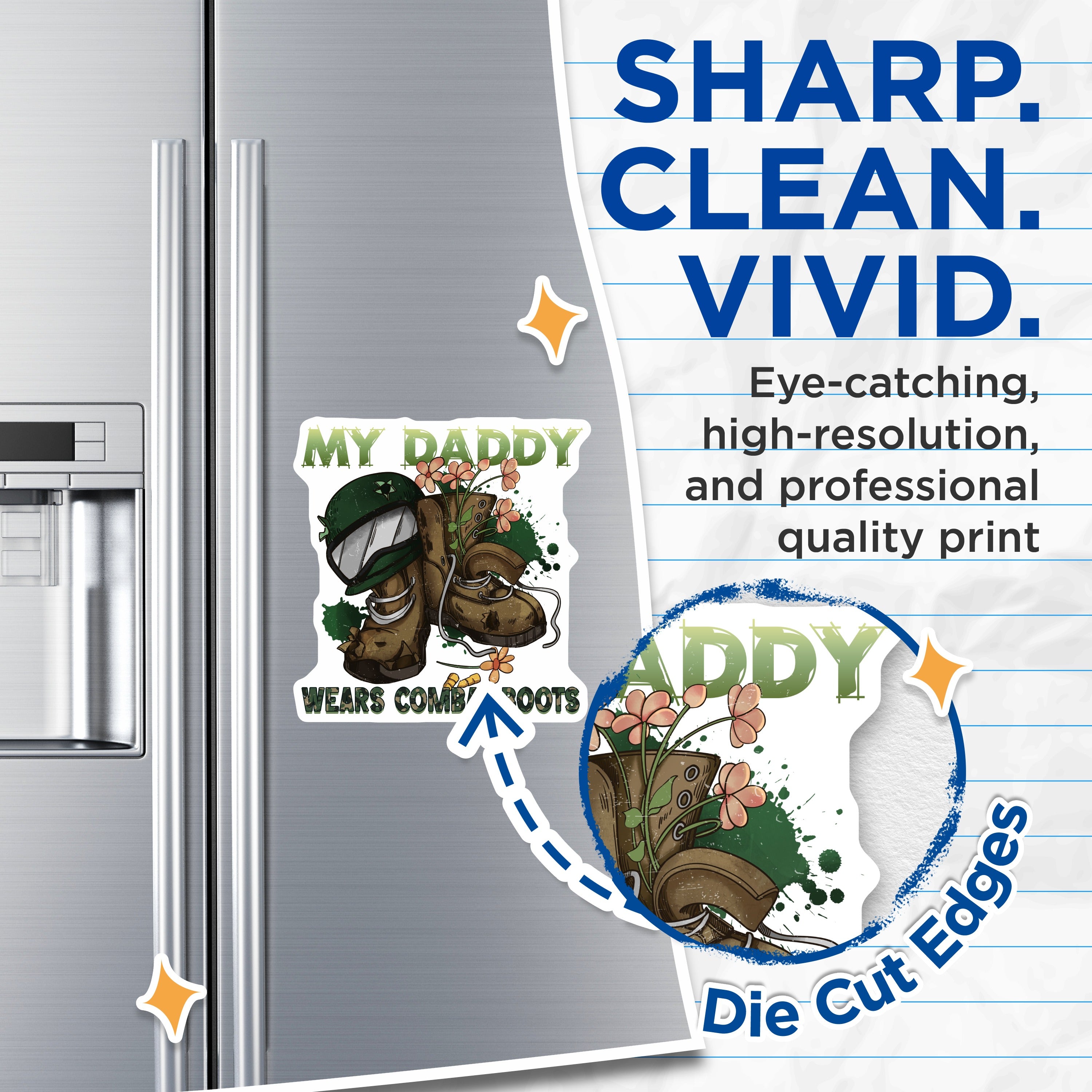(2 Pack) My Daddy Wears Combat Boots Magnets - Military Dad Appreciation - Veteran Father Gift - 5 Inches On Longest Side - Thick Durable Magnet - Made in USA - MAG39236