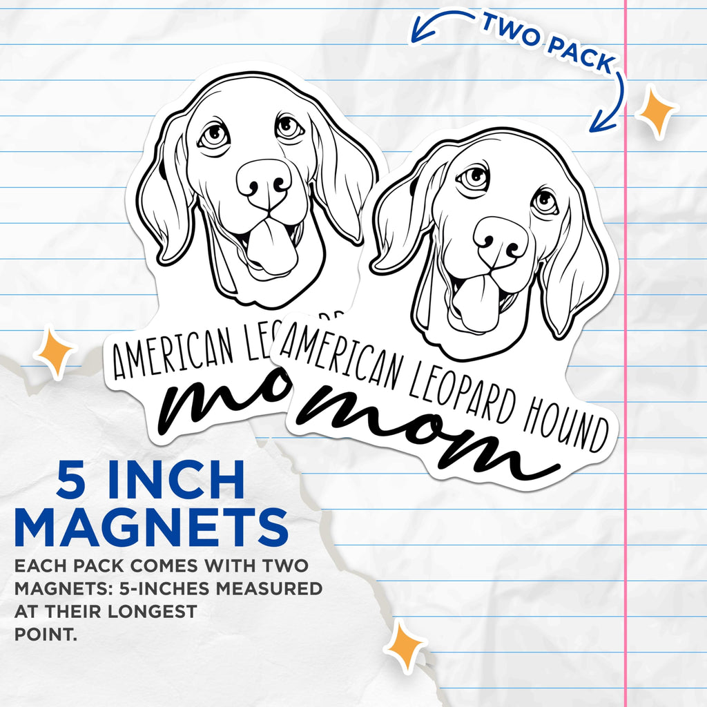 (2 Pack) American Leopard Hound Mom Magnets - Dog Lover Accessory Decor - Pet Parent Refrigerator Display - 5 Inches On Longest Side - Thick Durable Magnet - Made in USA - MAG27036