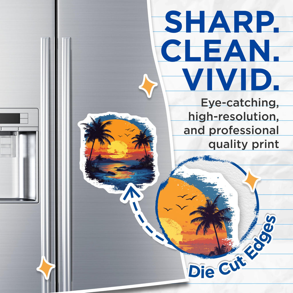 (2 Pack) Vibrant Tropical Sunset Magnets - Beach House Decor - Palm Tree Ocean View Fridge - 5 Inches On Longest Side - Thick Durable Magnet - Made in USA - MAG28896