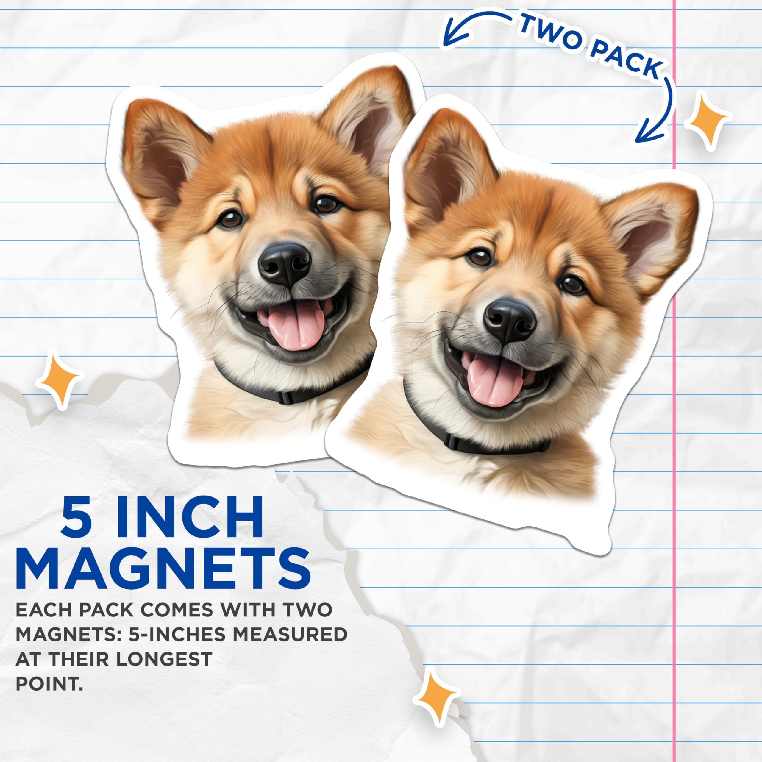 (2 Pack) Happy Shiba Inu Puppy Magnets - Adorable Dog Lover Refrigerator Magnets - Cute Pet Owner Fridge Decor - 5 Inches On Longest Side - Thick Durable Magnet - Made in USA - MAG30746
