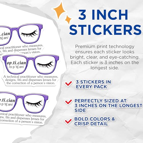 (3 Pack) Optician Decals - Eye Doctor Sticker - Medical Professional Decals - 3 Inches On Longest Side - Easy Peel & Apply - Made in USA - 3MCS6846