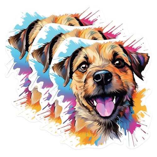 (3 Pack) Border Terrier Decals - Dog Breed Art - Colorful Dog Laptop Decal - 3 Inches On Longest Side - Easy Peel & Apply - Made in USA - 3MCS0662