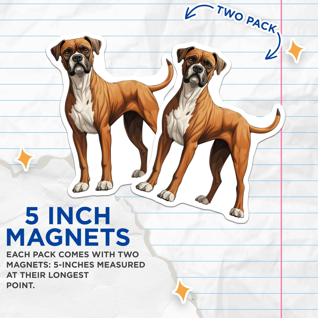 (2 Pack) Boxer Dog Magnets - Fawn Boxer Dog Decor - Canine Pet Owner Refrigerator Magnets - 5 Inches On Longest Side - Thick Durable Magnet - Made in USA - MAG29702