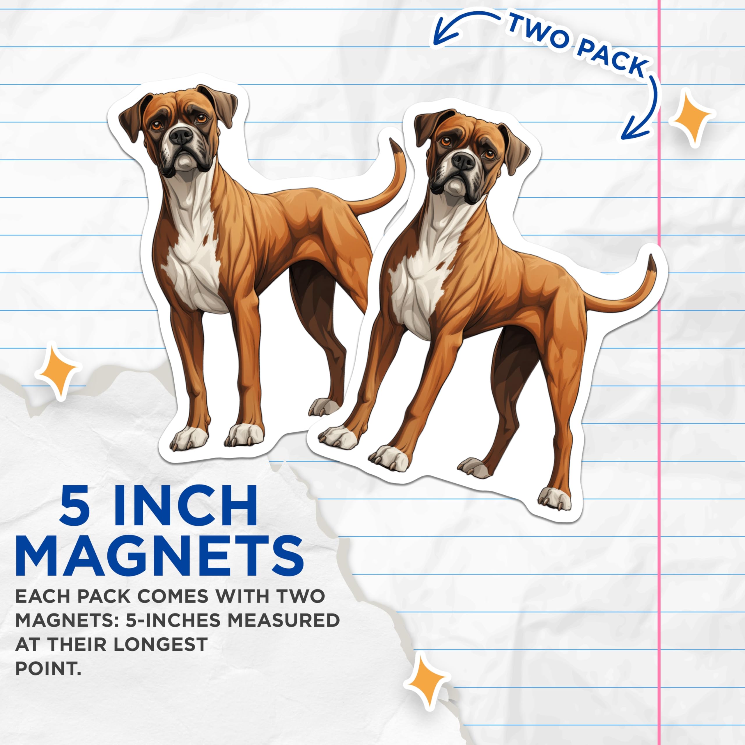 (2 Pack) Boxer Dog Magnets - Fawn Boxer Dog Decor - Canine Pet Owner Refrigerator Magnets - 5 Inches On Longest Side - Thick Durable Magnet - Made in USA - MAG29702