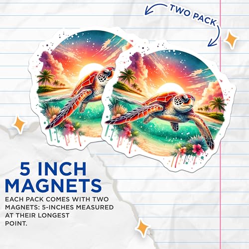(2 Pack) Sea Turtle Magnets Magnets - Ocean Animal - Beach Decor - 5" On Longest Side - Made in USA - Sticks to Refrigerators & Metal Surfaces - MAG9209
