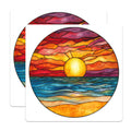 (2 Pack) Stained Glass Sunset Ocean Magnets - Coastal Decor Aesthetic - Vibrant Faux Sea Art - 5 Inches On Longest Side - Thick Durable Magnet - Made in USA - MAG27873