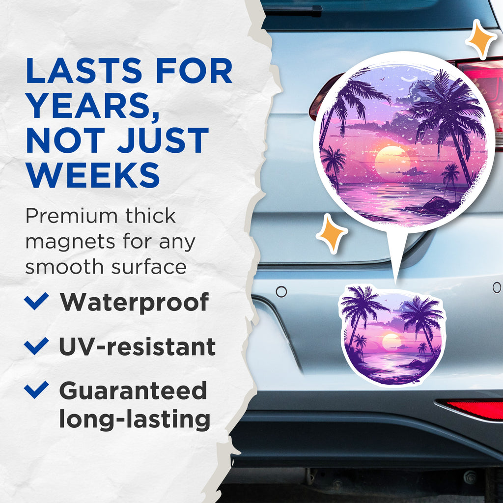 (2 Pack) Tropical Sunset Palm Tree Magnets - Beach Scene Aesthetic Decor - Vibrant Locker Office Refrigerator Magnets - 5 Inches On Longest Side - Thick Durable Magnet - Made in USA - MAG36709