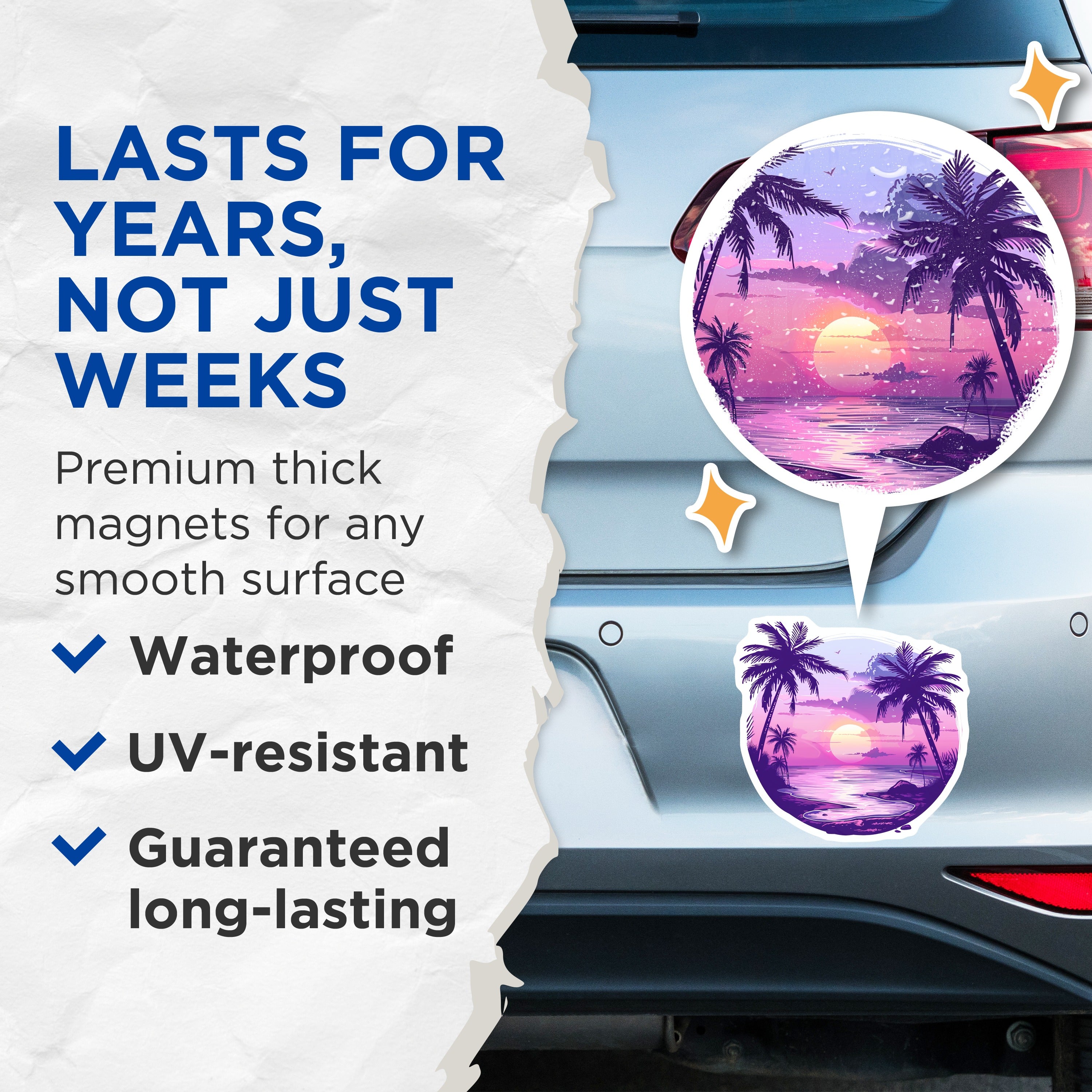 (2 Pack) Tropical Sunset Palm Tree Magnets - Beach Scene Aesthetic Decor - Vibrant Locker Office Refrigerator Magnets - 5 Inches On Longest Side - Thick Durable Magnet - Made in USA - MAG36709