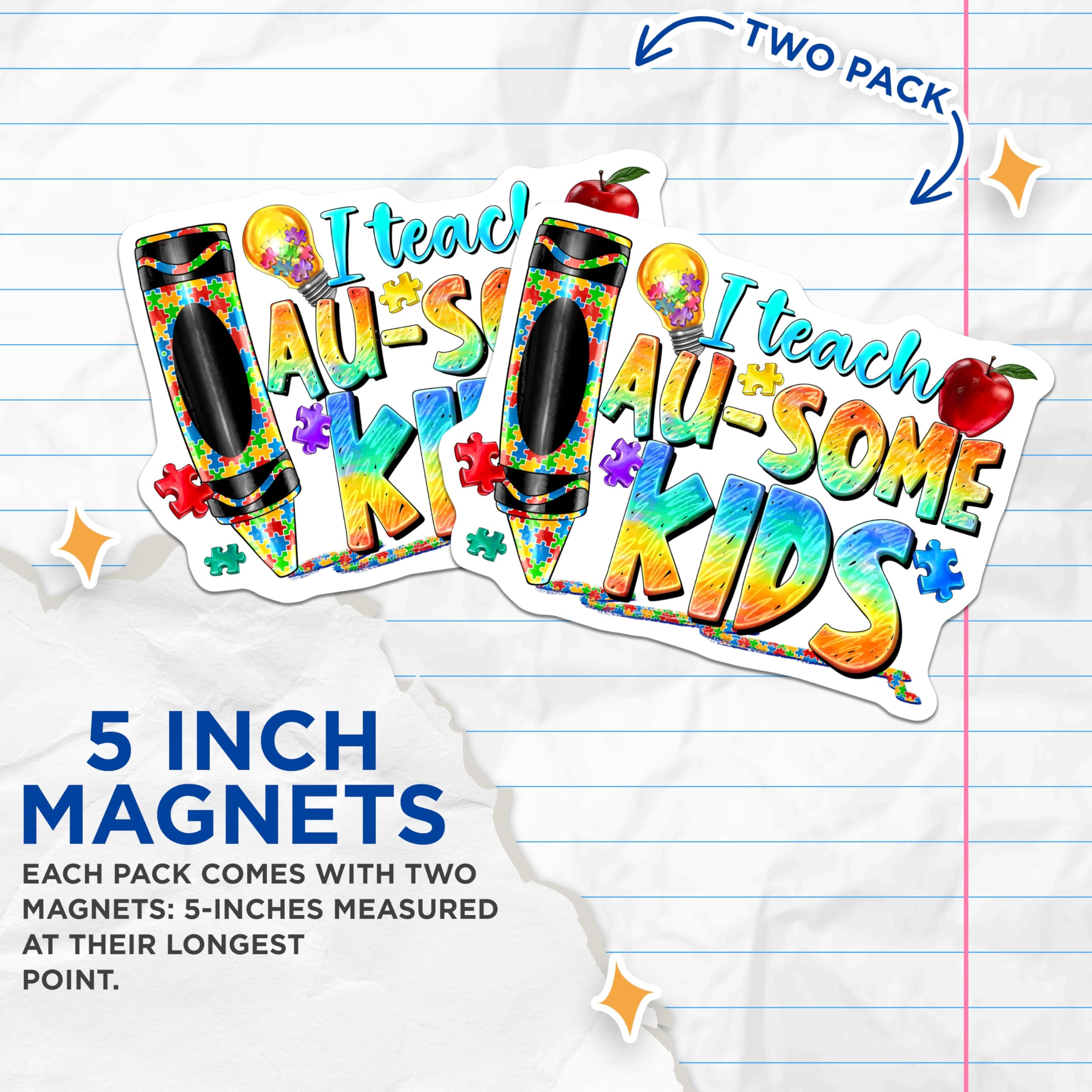 (2 Pack) Autism Teacher Magnets - Ausome Kids Support - Neurodiversity Educator Appreciation - 5 Inches On Longest Side - Thick Durable Magnet - Made in USA - MAG27421