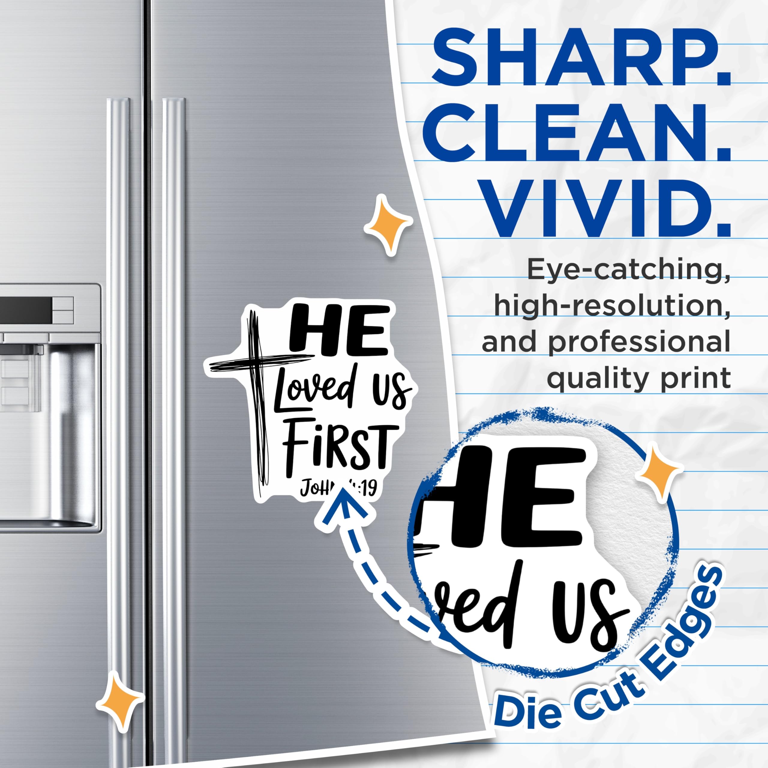 (2 Pack) Christian Magnets - He Loved Us First - Inspirational Verse Fridge Decor - 5" On Longest Side - Premium Magnet - for Cars, Refrigerators, Toolboxes, Lockers - Made in USA - MAG15268