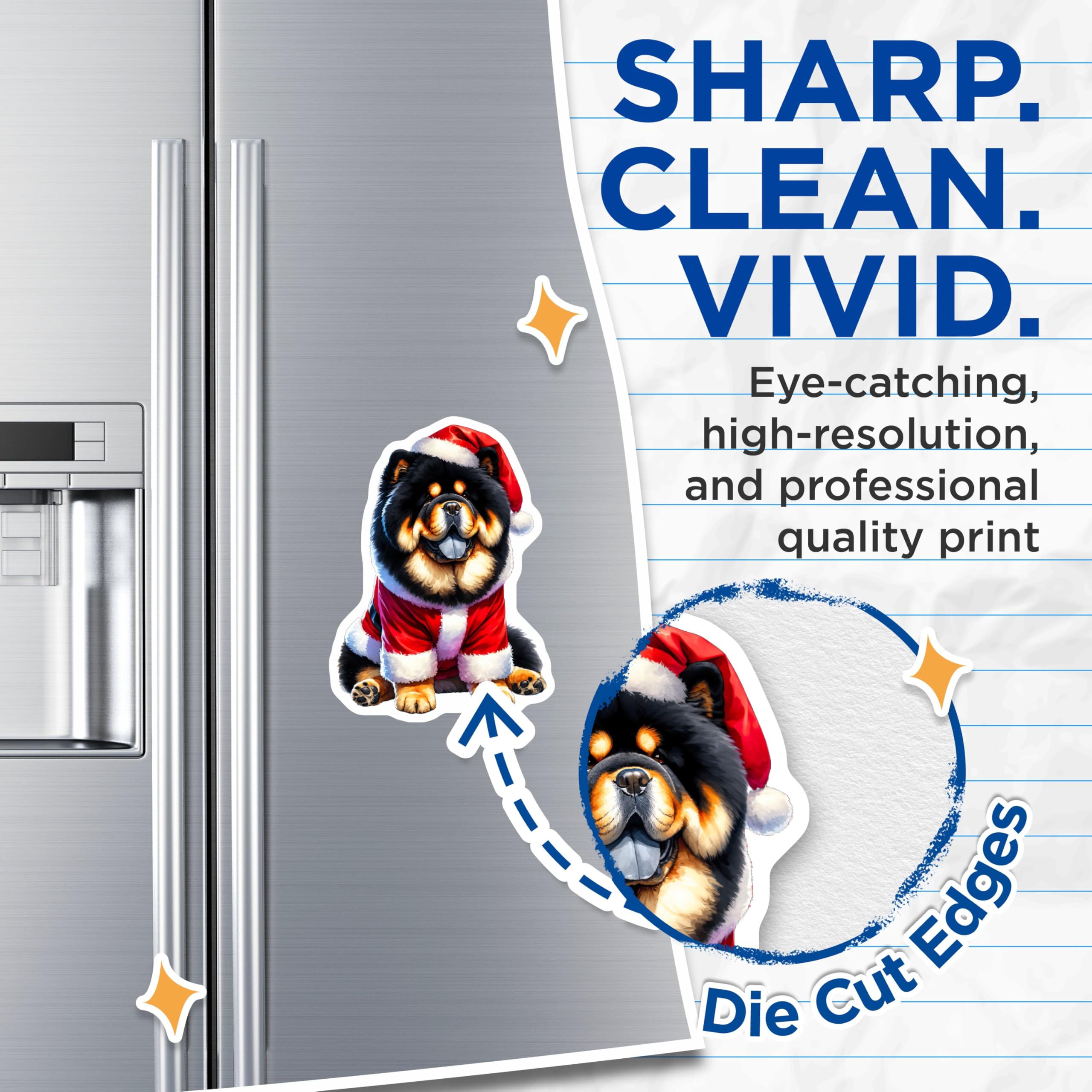 (2 Pack) Chow Chow Magnets - Santa Dog Christmas Decor - Festive Pet Holiday Art - Winter Animal Refrigerator Adornment - 5 Inches On Longest Side - Thick Durable Magnet - Made in USA - MAG23362