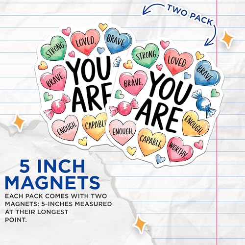 (2 Pack) Inspirational Quote Magnets - Heart Shaped Magnets - Motivational Magnets for Home Decor - 5" On Longest Side - for Cars, Refrigerators, Toolboxes, Lockers - Made in USA MAG3560