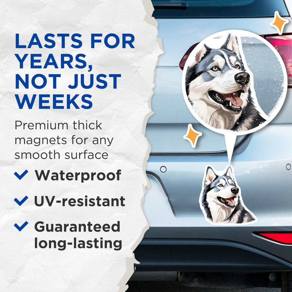 (2 Pack) Husky Dog Magnets - Siberian Husky Illustration Refrigerator - Dog Parent Decor Animal Lover - 5 Inches On Longest Side - Thick Durable Magnet - Made in USA - MAG30672