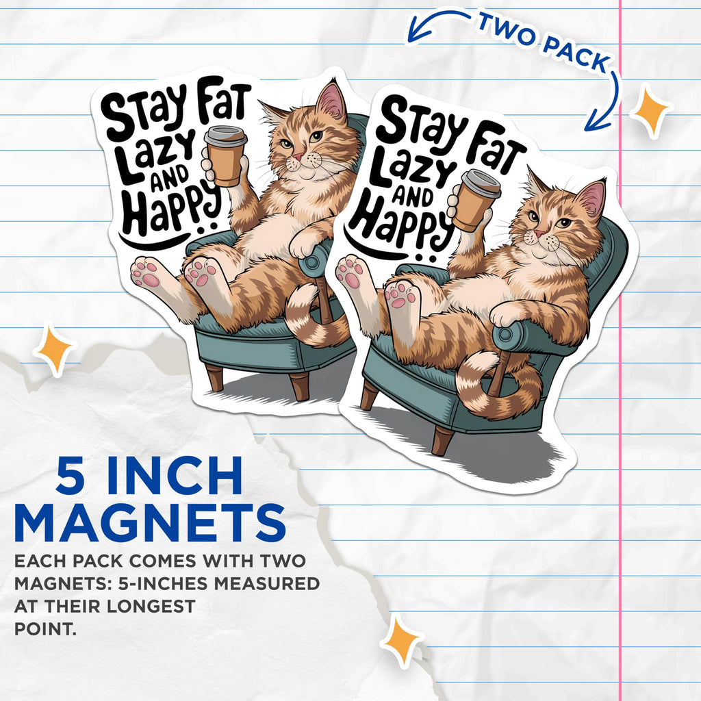 (2 Pack) Lazy Cat Refrigerator Magnets - Funny Cat Magnets - Cute Kitten Magnets - 5" On Longest Side - Premium Magnet - for Cars, Refrigerators, Toolboxes, Lockers - Made in USA - MAG16448