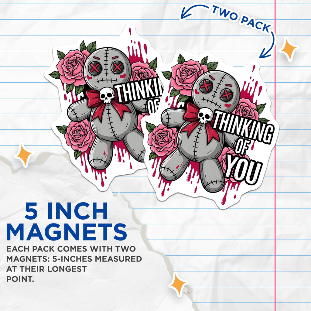 (2 Pack) Voodoo Doll Magnets - Thinking of You Roses - Spooky Cute Magnets - 5" On Longest Side - Premium Magnet - for Cars, Refrigerators, Toolboxes, Lockers - Made in USA - MAG17420