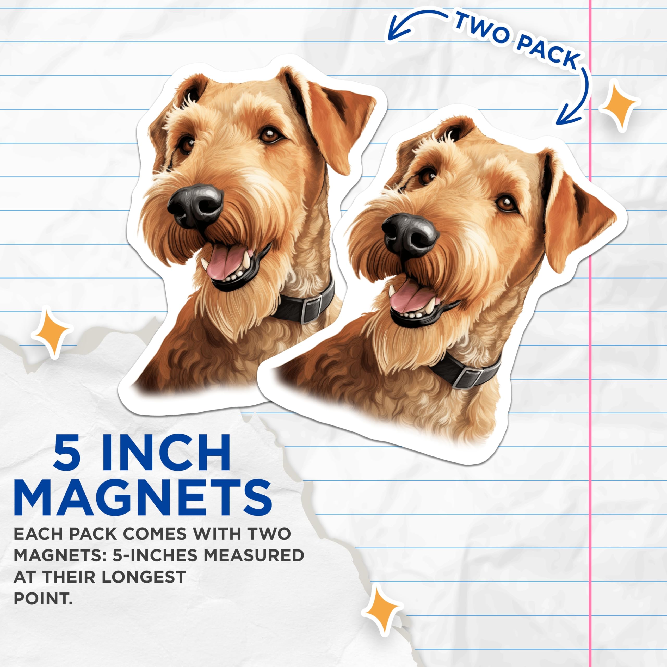 (2 Pack) Irish Terrier Magnets - Cheerful Dog Breed Artwork - Canine Enthusiast Refrigerator Display - Pet Lover Locker Decor - 5 Inches On Longest Side - Thick Durable Magnet - Made in USA - MAG24934