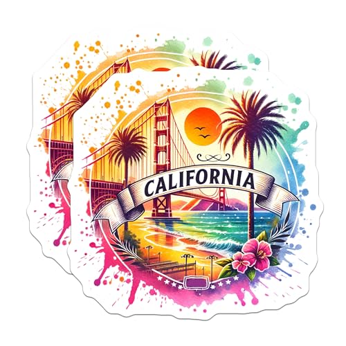 (2 Pack) California Magnets - Golden Gate Bridge - Beach Scene - Travel Souvenir Fridge Magnets - Colorful State Magnets - 5" On Longest Side - for Cars, Fridges, Toolboxes - Made in USA - MAG7024