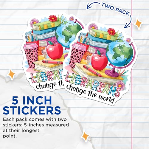 (2 Pack) Librarians Change The World Stickers - Teacher Appreciation Stickers - School Library Stickers - 5" On Longest Side - Sticks to Smooth Flat Surfaces - Made in USA - BMCS3725