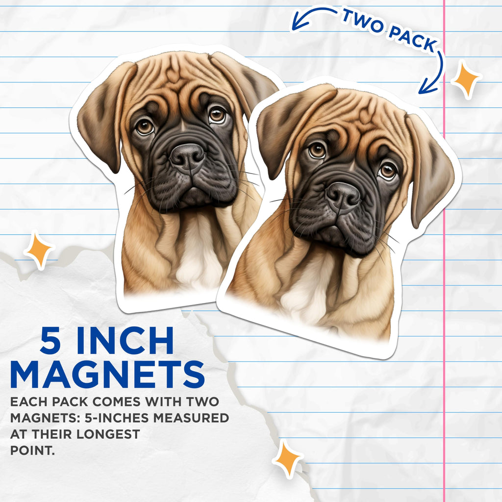 (2 Pack) Bullmastiff Puppy Magnets - Dog Lover Decor - Pet Owner Magnets - Cute Fawn Puppy - Refrigerator Art - 5 Inches On Longest Side - Thick Durable Magnet - Made in USA - MAG28877