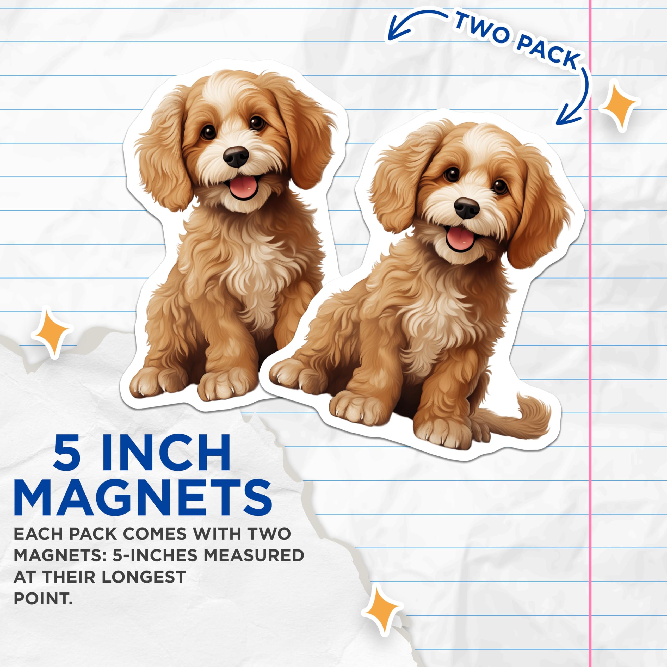 (2 Pack) Cute Goldendoodle Magnets - Dog Mom Refrigerator Decor - Pet Lover Puppy Accessories - 5 Inches On Longest Side - Thick Durable Magnet - Made in USA - MAG26067